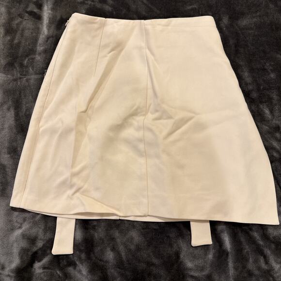 Topshop-Women's Mini Skirt-Asymmetric Hem Faux Wrap Side Tie -Ivory-US 4/UK 8 - Picture 11 of 13